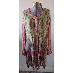 Soft Surroundings Top Blouse Womens Sz XL Multi Color Sheer Southwestern Read!